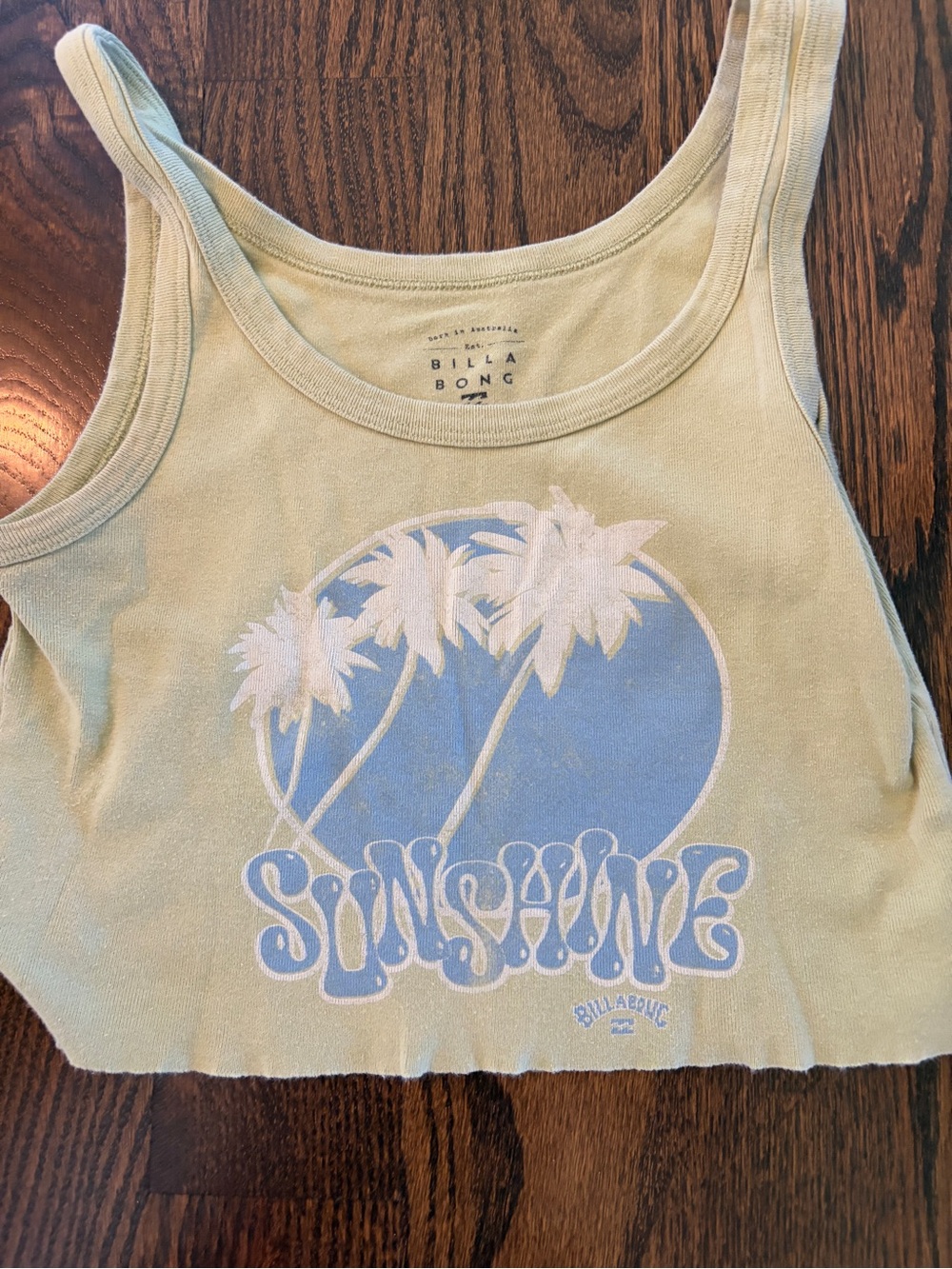 Billabong Light Green Tank Top with Blue Palm Graphic